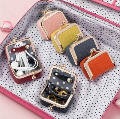 Genuine Leather Mini Jewelry Case, Portable Vintage Style Genuine Leather Coin Purse Jewelry Case For Earrings, Rings, Necklaces, Bracelets