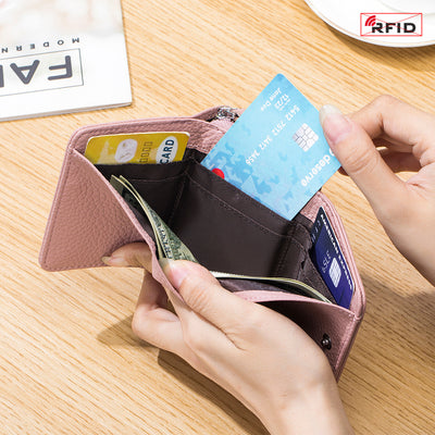 Women's Leather Tri-fold Mini RFID Wallet Large Capacity Storage Bag