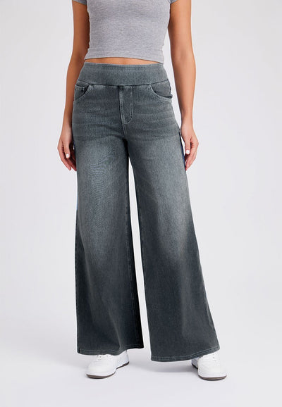 New Plus Size Women's High Waist Flared Jeans With Multiple Pockets, Straight Loose Fit, Distressed Casual Denim Pants