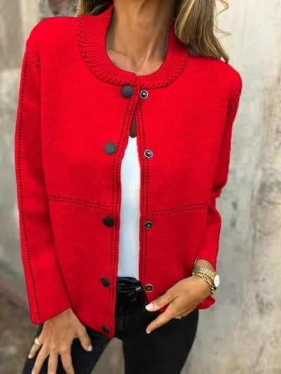 Striped Loose Round Neck Button Long Sleeve Versatile Sweater Coat