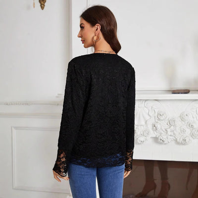 Women's Small Suit Western Style All-matching Solid Color Lace Shirt Coat