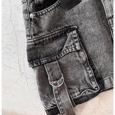 Multiple Pockets Denim Plaid Skirt Vintage Goth Black Y2k