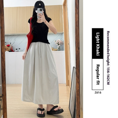 High Waist A- Line Plus Size Small Ice Silk Workwear Skirt