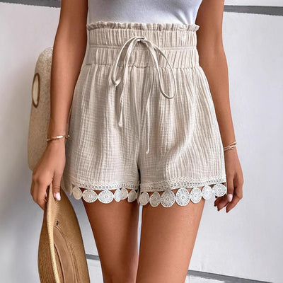 Loose Casual High Waist Pure Color Lace High Waist Shorts